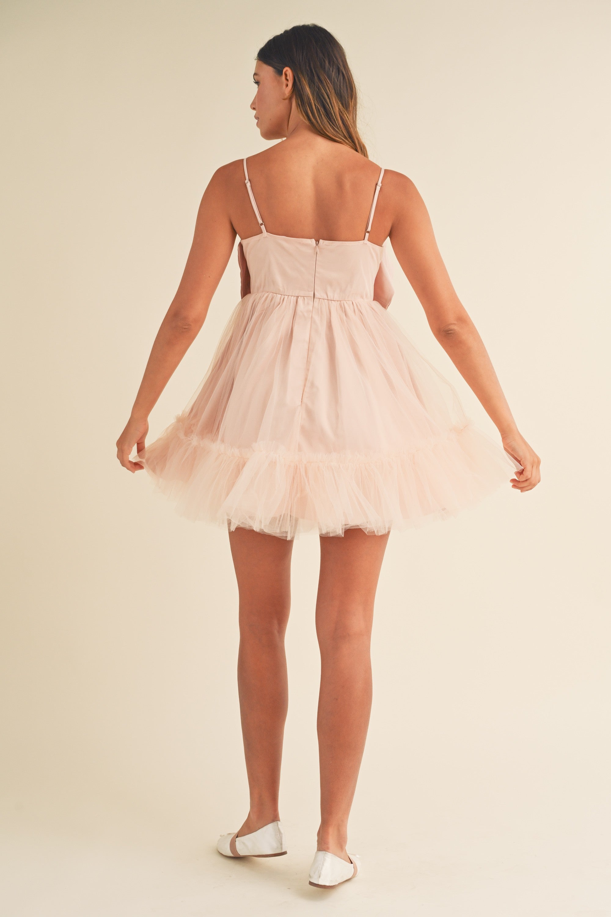 Blush Bow Tulle Babydoll Mini