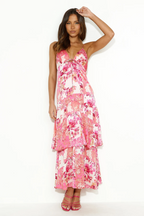 Pink Floral Tiered Maxi