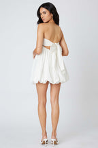 White Strapless Bubble Bow Back Mini