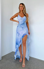 Blue Asymmetrical Patterned Maxi