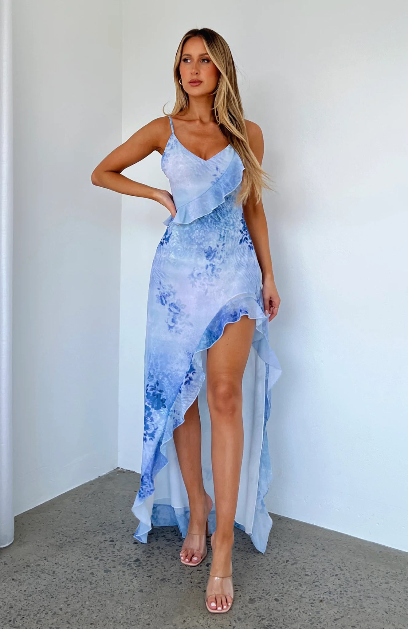 Blue Asymmetrical Patterned Maxi