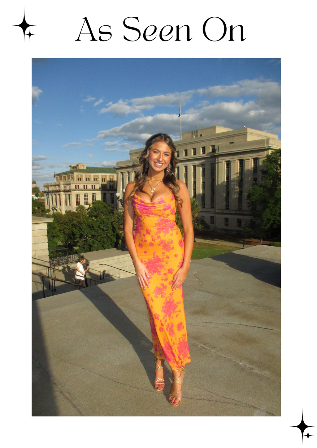 Orange Floral Cowl Neck Lace Up Maxi