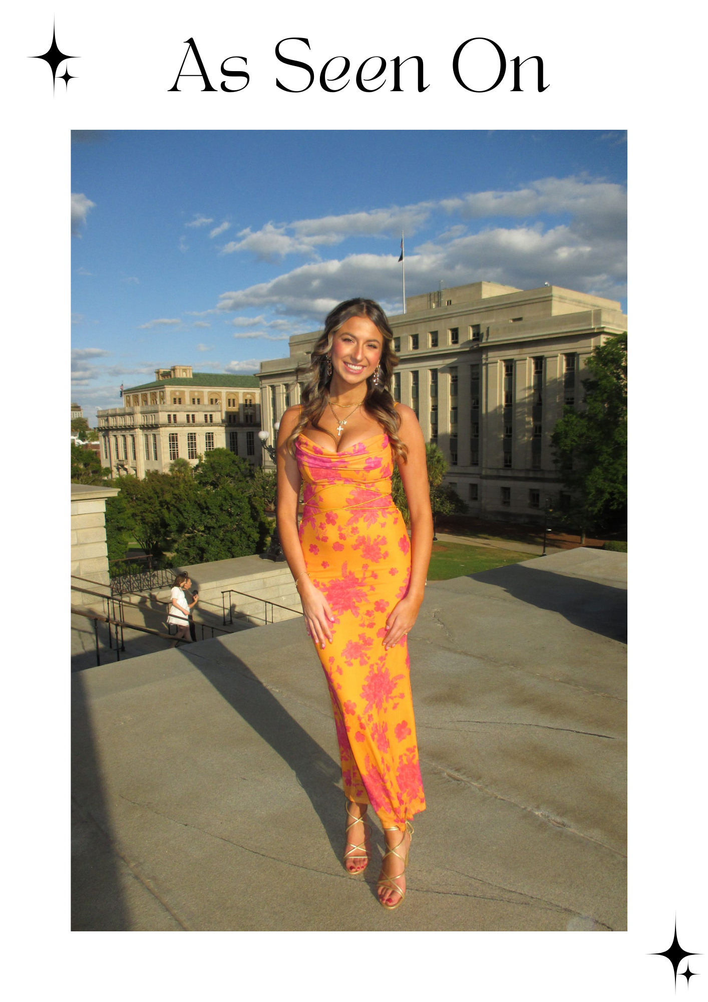 Orange Floral Cowl Neck Lace Up Maxi