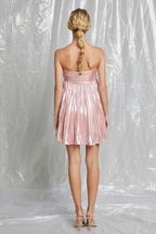 Pink Metallic Strapless Pleated Mini