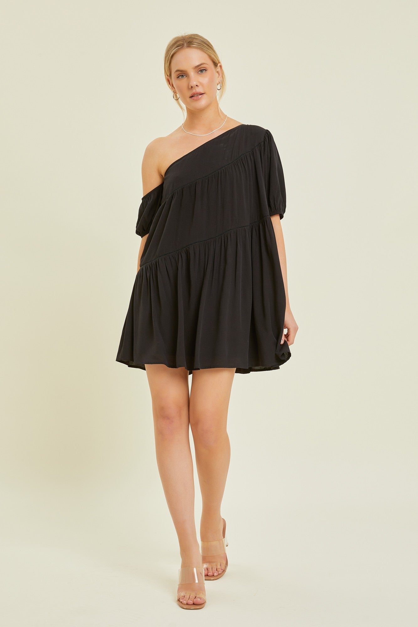 Black Asymmetrical Off the Shoulder Mini