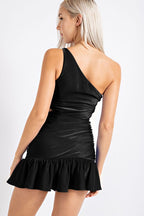 Black One Shoulder Ruffle Bottom