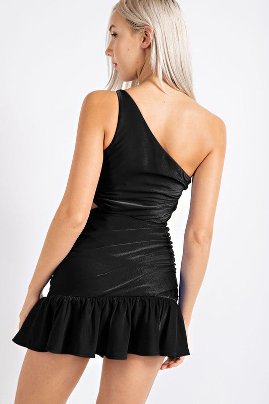 Black One Shoulder Ruffle Bottom