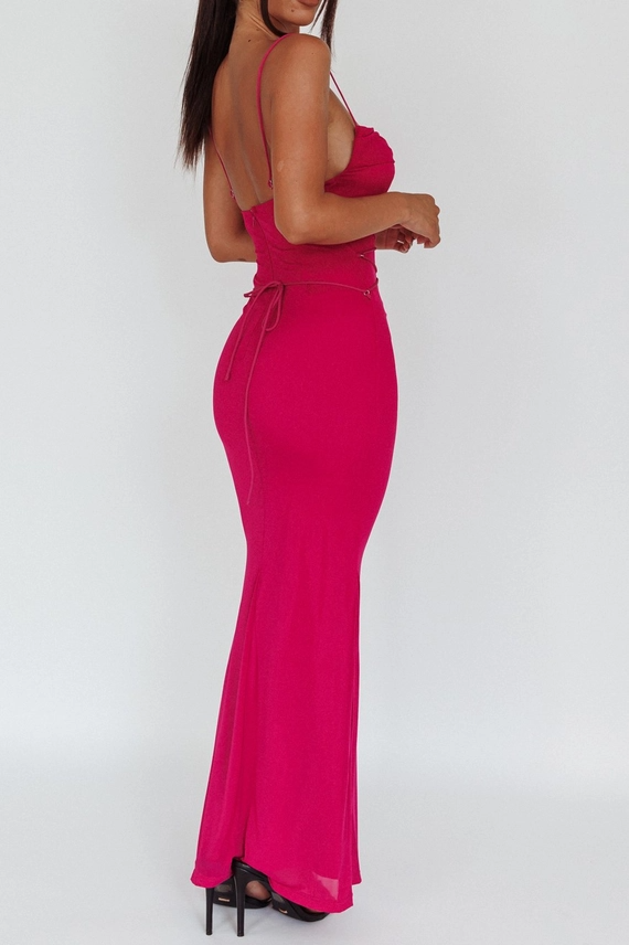 Fuchsia Cinched Lace Up Maxi