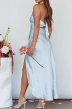 Icy Blue High Neck High Slit Midi