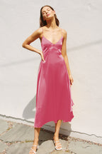 Pink Satin Handkerchief Hem Midi