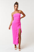 Hot Pink Glitter Strapless Midi