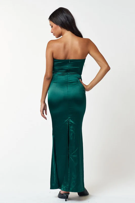 Emerald Rose Detail Satin Maxi