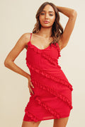 Red Asymmetrical Ruffle Mini