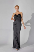 Black Strapless Crossed Shirring Tube Maxi
