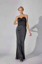 Black Strapless Crossed Shirring Tube Maxi