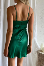 Jade Green Satin Gathered Bust Mini