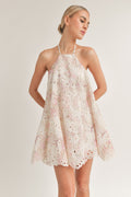 Pink and White Eyelet Halter Mini