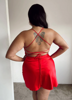 Red Satin Cowl Neck Mini