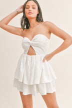 White Strapless Keyhole Textured Mini