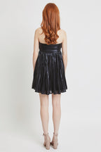 Black Metallic Strapless Pleated Mini