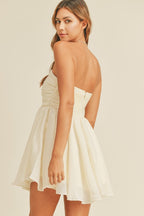 Cream Strapless Gathered Ruched Top Mini