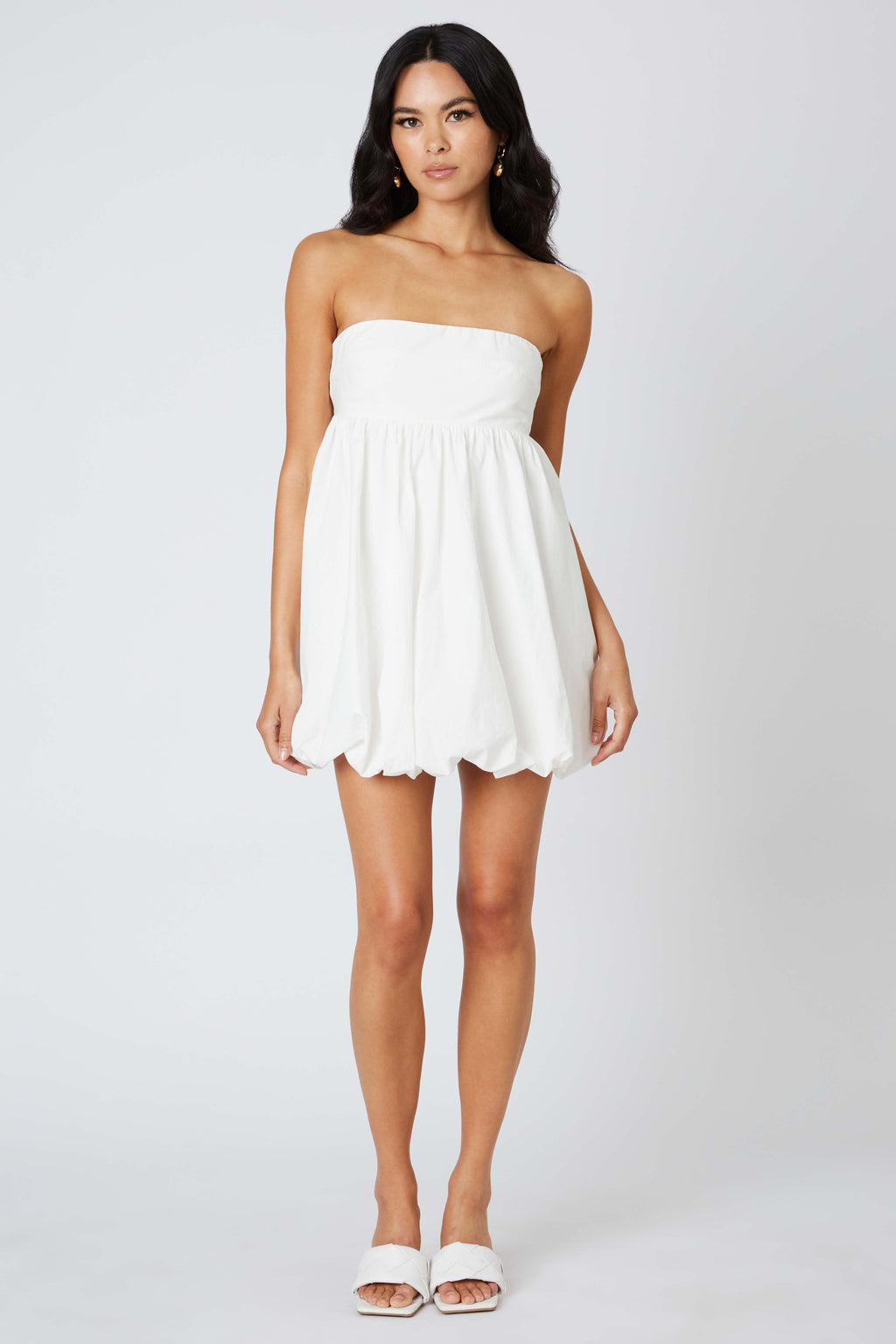 White Strapless Bubble Bow Back Mini
