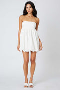 White Strapless Bubble Bow Back Mini