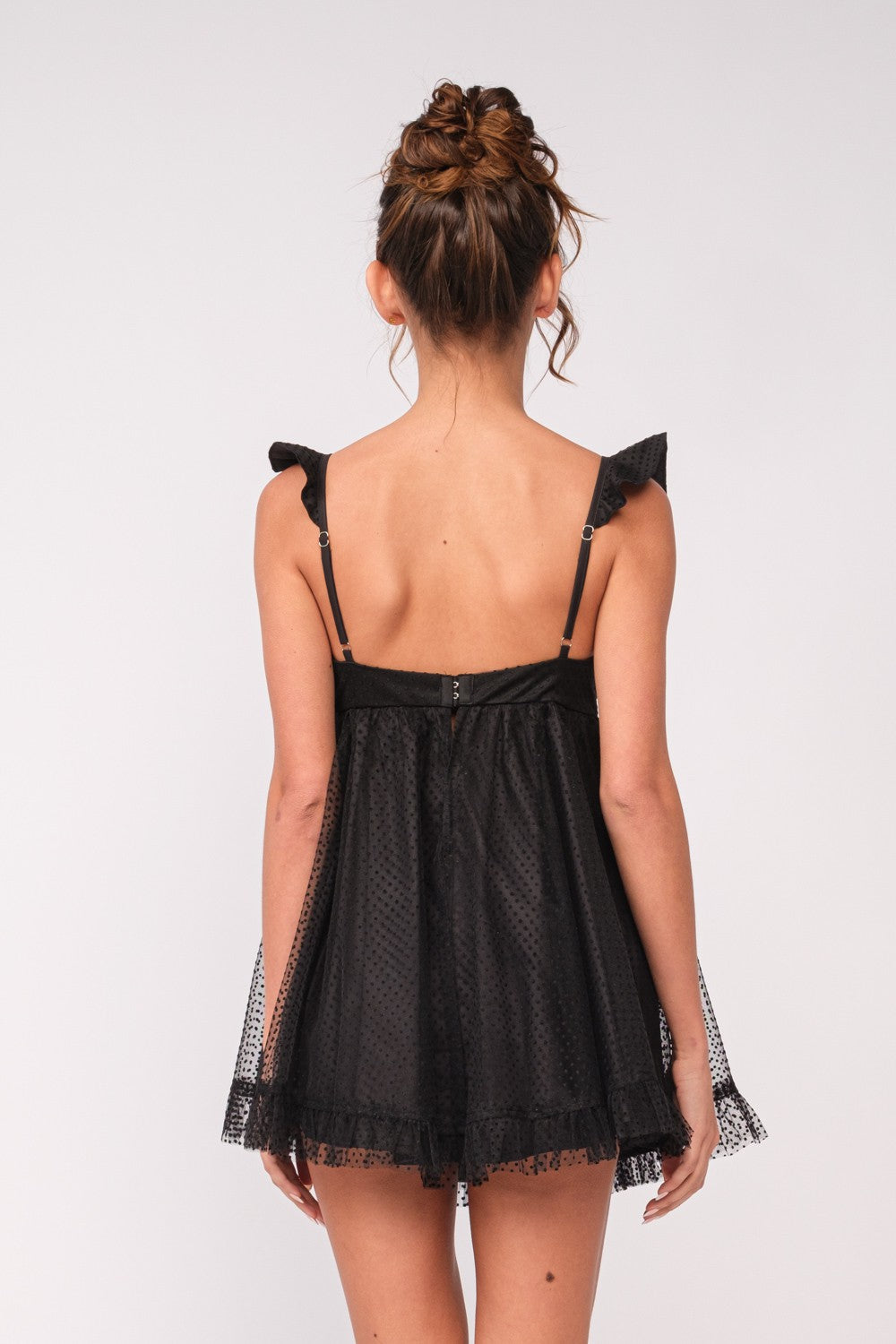 Black Polka Dot Mesh Babydoll Mini