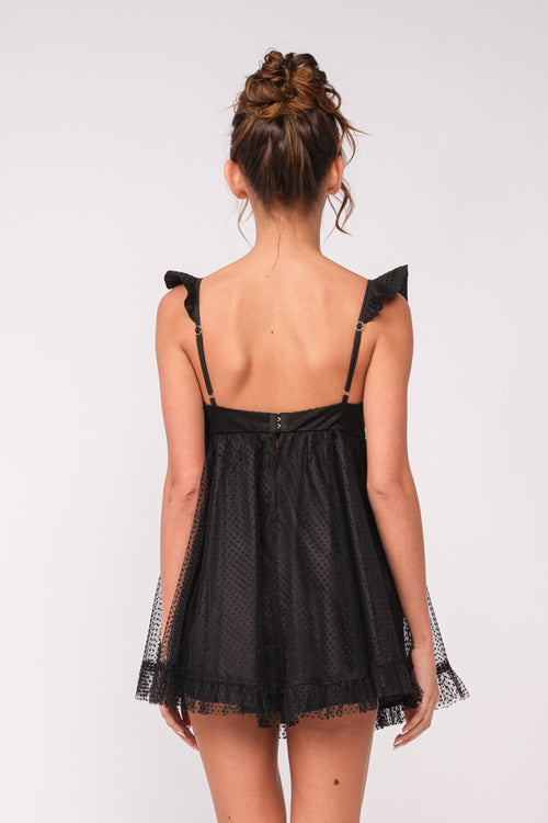Black Polka Dot Mesh Babydoll Mini