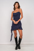 Navy Asymmetrical Ruffle Mini