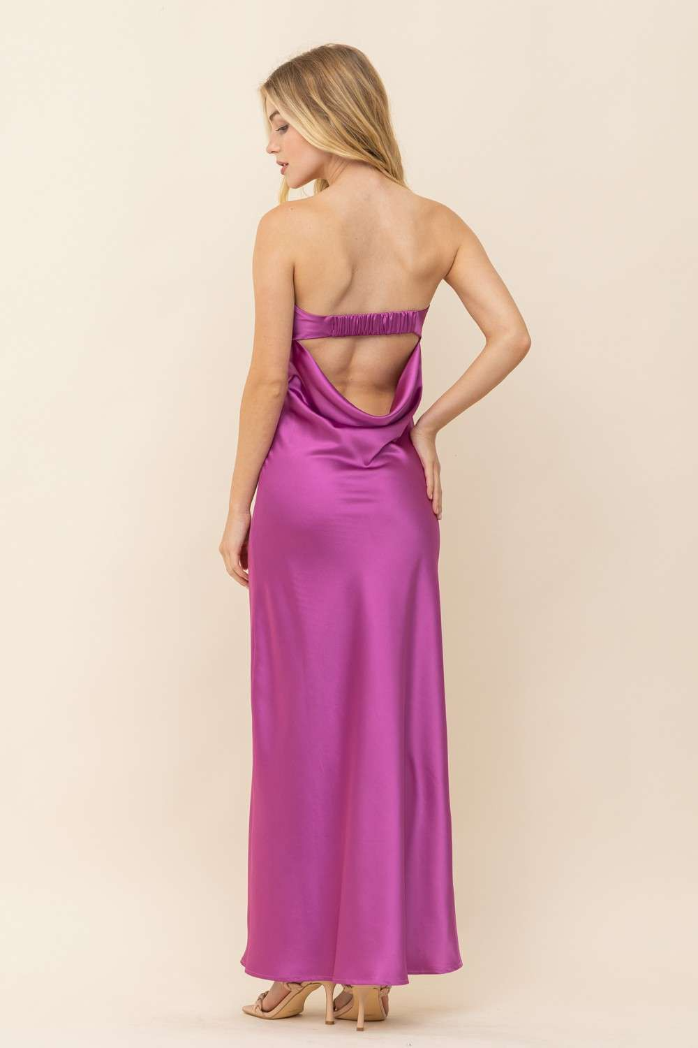 Magenta Strapless Open Back Maxi