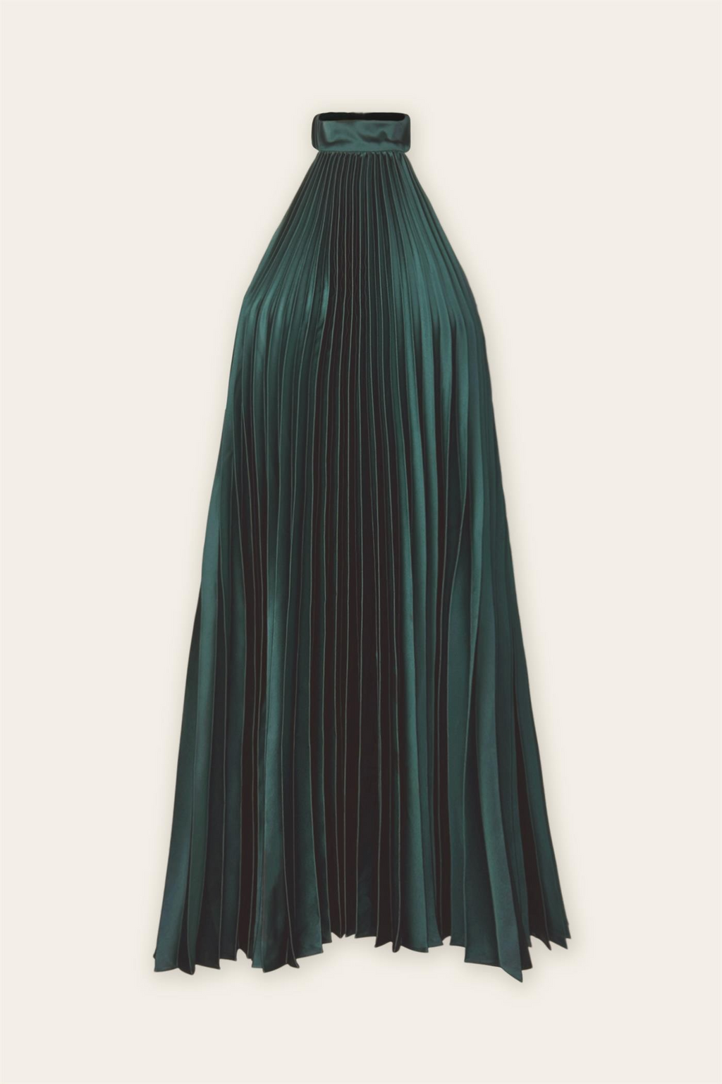 Emerald Satin Pleated Halter Mini