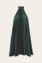 Emerald Satin Pleated Halter Mini