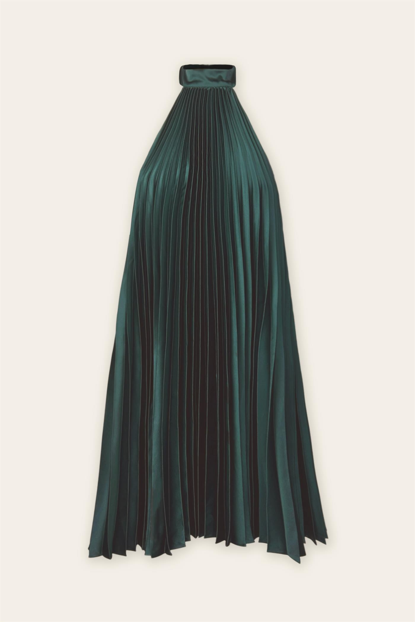 Emerald Satin Pleated Halter Mini