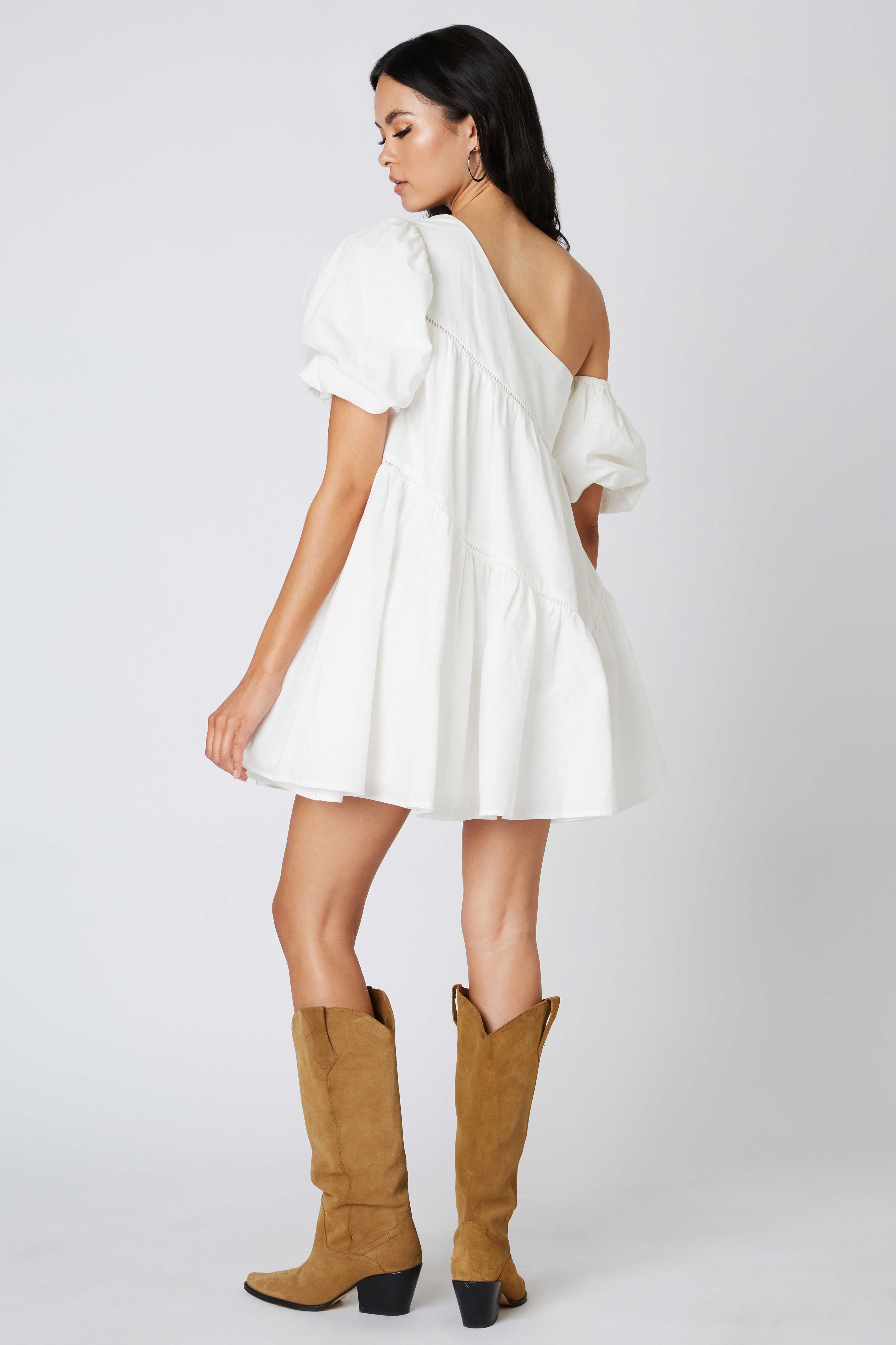 White Asymmetrical Off the Shoulder Mini