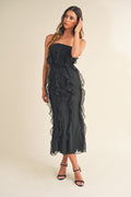 Black Ruffle Strapless Midi