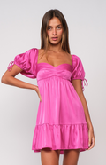 Pink Satin Short Sleeve Mini