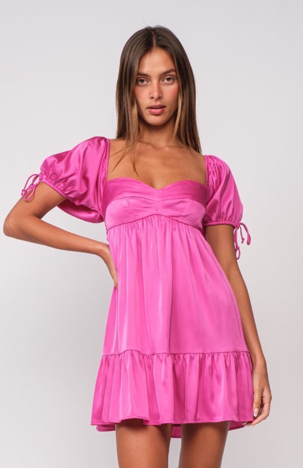 Pink Satin Short Sleeve Mini