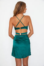 Emerald Satin Asymmetrical Hem Mini