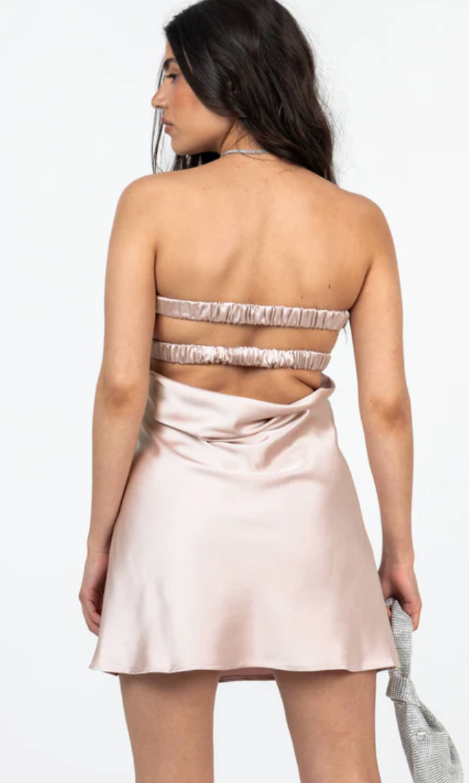 Mauve Strapless Keyhole Satin Mini