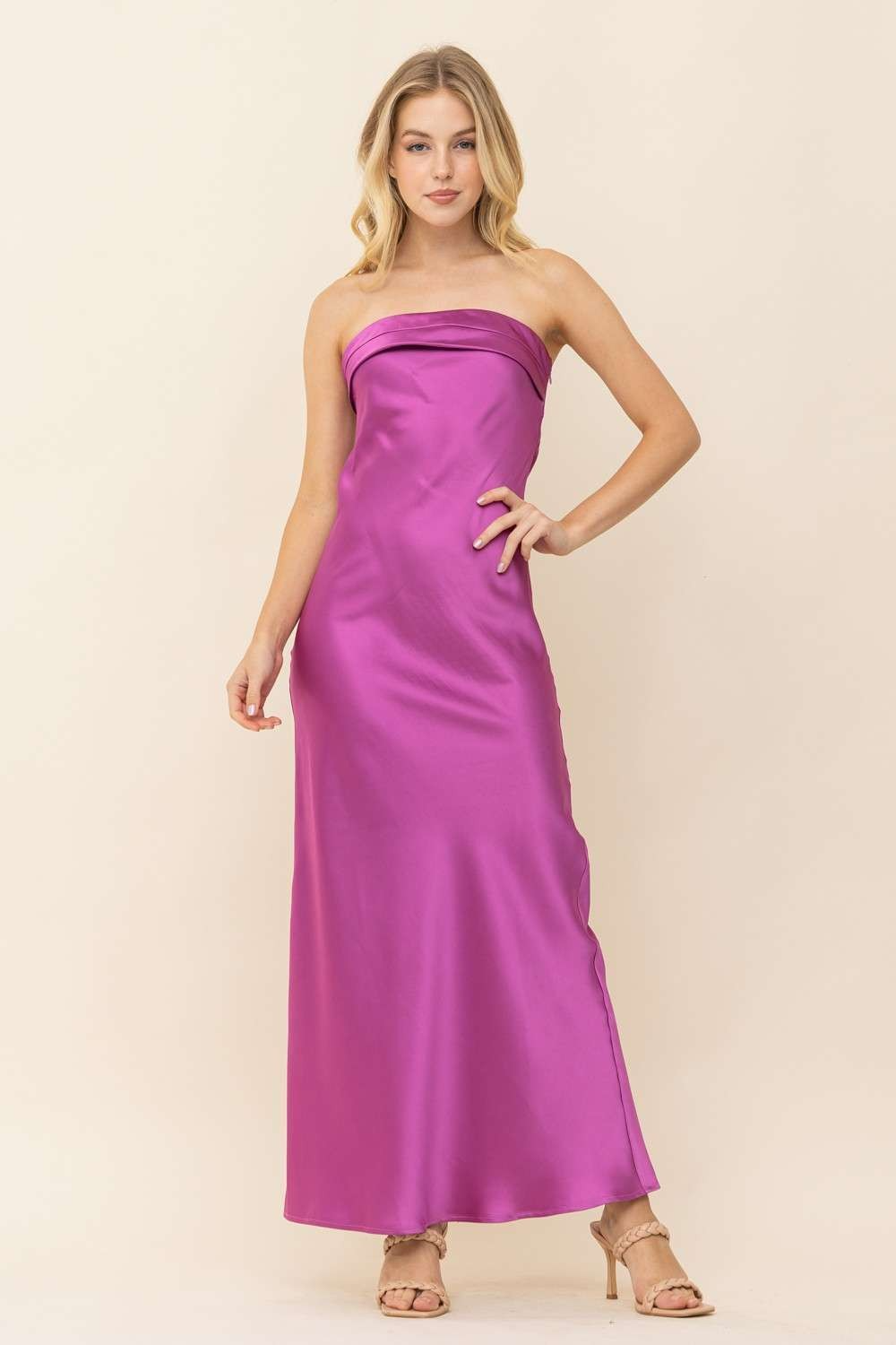 Magenta Strapless Open Back Maxi