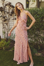 Pink Ruffle High Slit Maxi