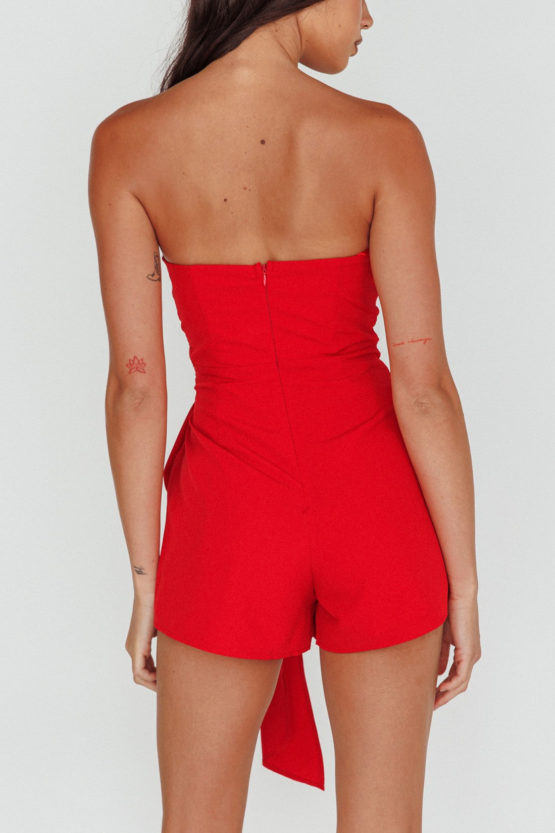 Red Strapless Twist Bow Romper