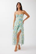 Green and Blue Floral Bustier Maxi