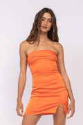 Orange Foldover Strapless Mini