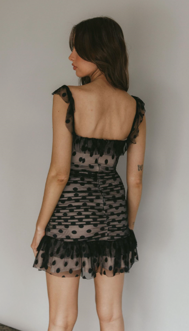 Black Polka Dot Mesh Ruffle Mini