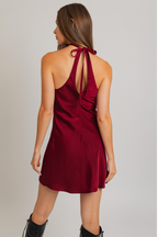 Maroon Rosette Chocker Satin Mini