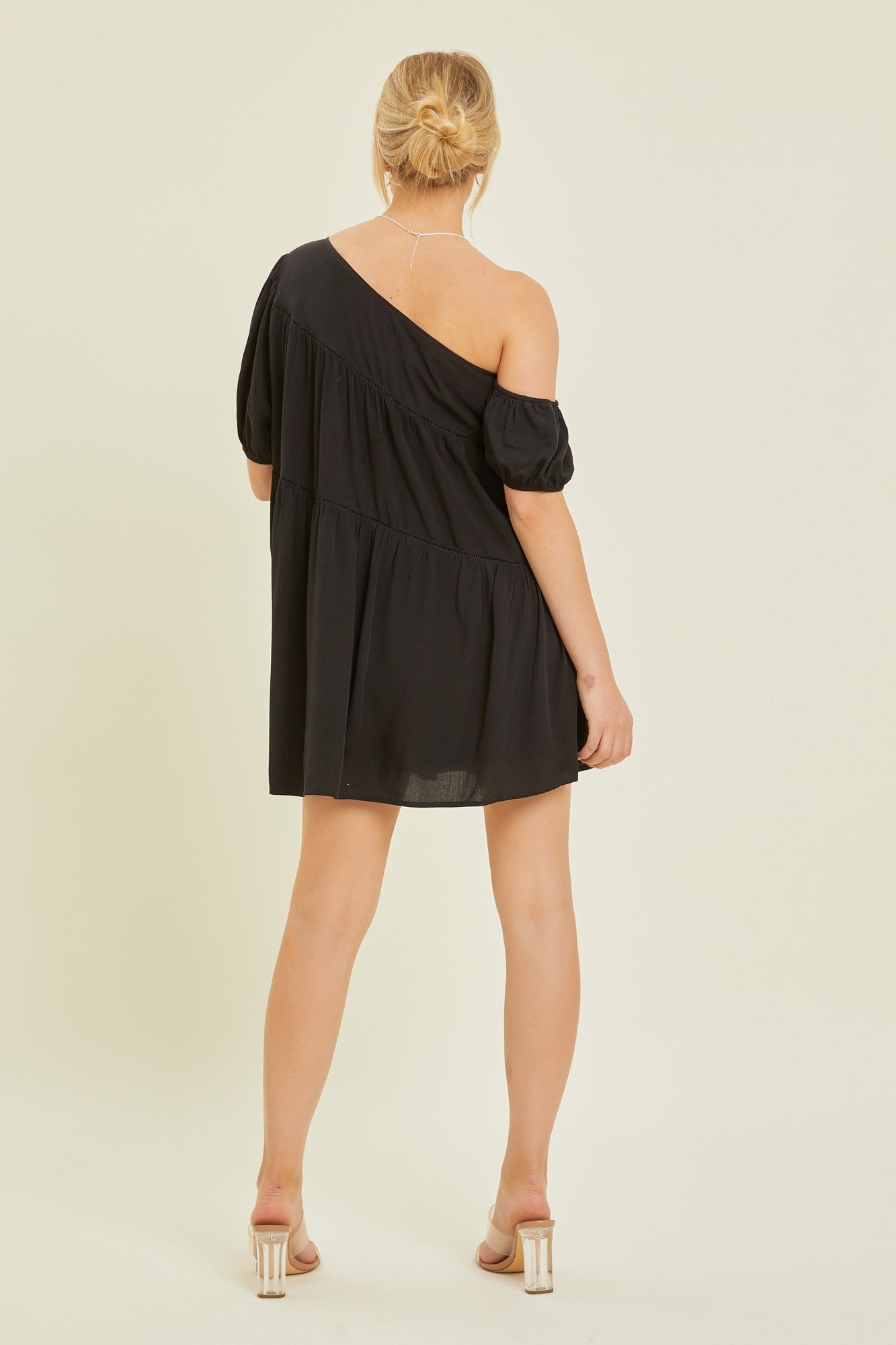 Black Asymmetrical Off the Shoulder Mini