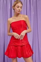 Red Ruffle Bottom Strapless Mini