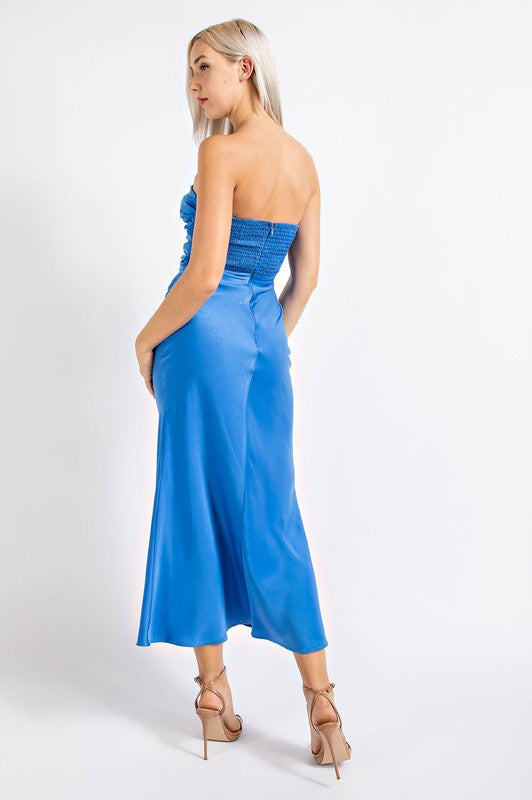 Royal Blue Satin Cutout Maxi